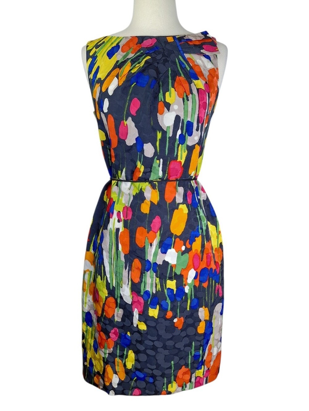 David Meister Abstract Floral Sheath Dress Sz 4 Silk Cotton Blend Y2K Garden